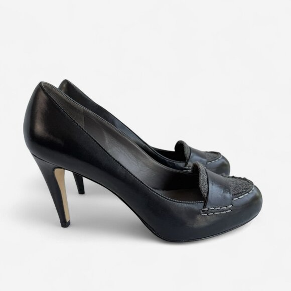 Cole Haan Womens Heels Violet Air Moc Pump 90 Size 8 B Black Leather Gray Wool - Picture 1 of 9